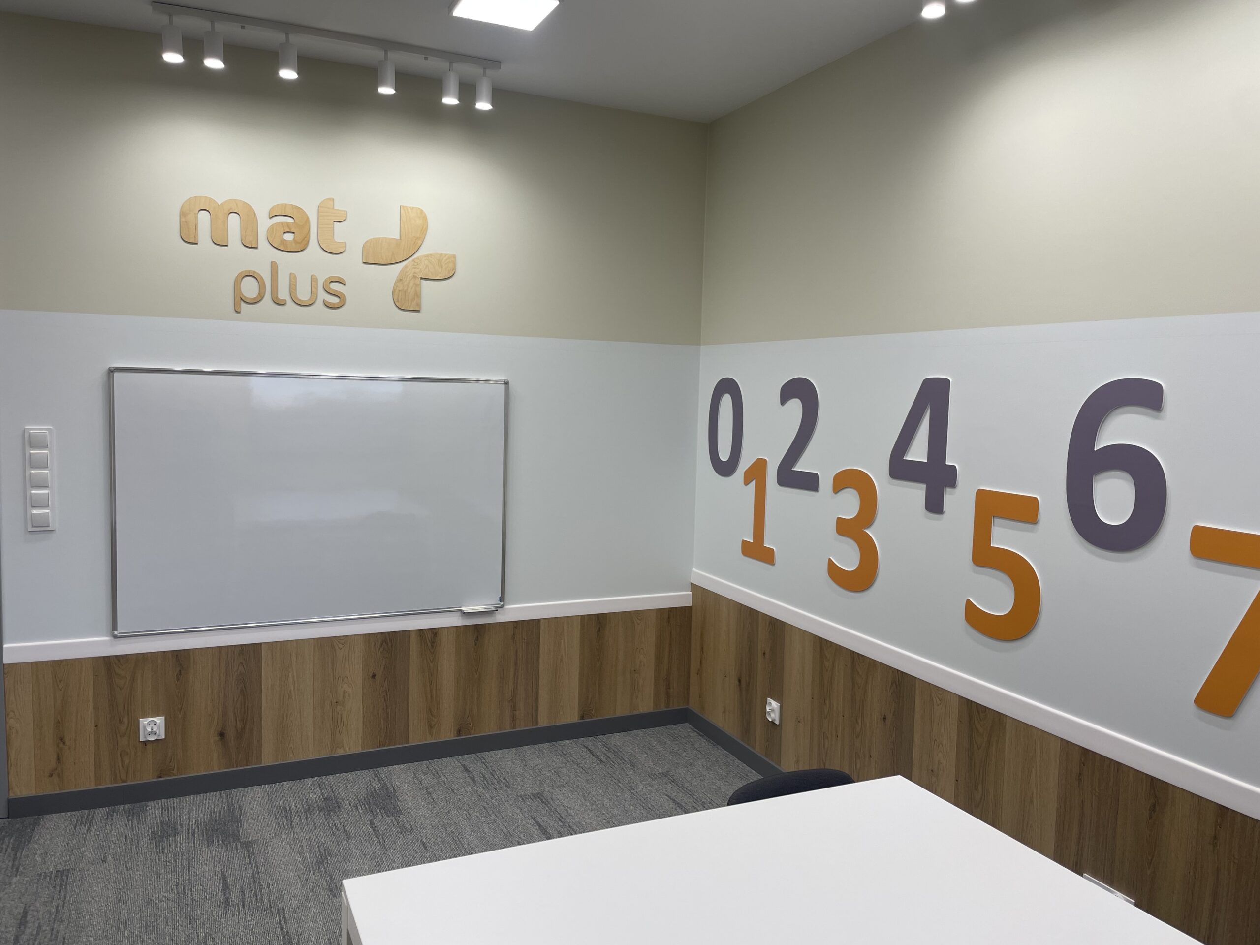 Sala do nauki matematyki z logo MatPlus i kolorowymi cyframi – MatPlus Wrocław Jagodno/Wojszyce